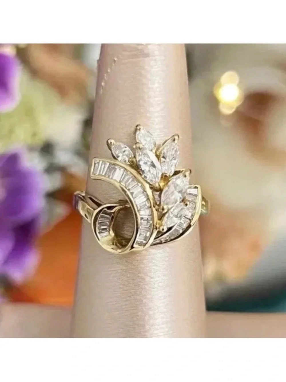 Solid 18 karat gold diamond cluster ring.